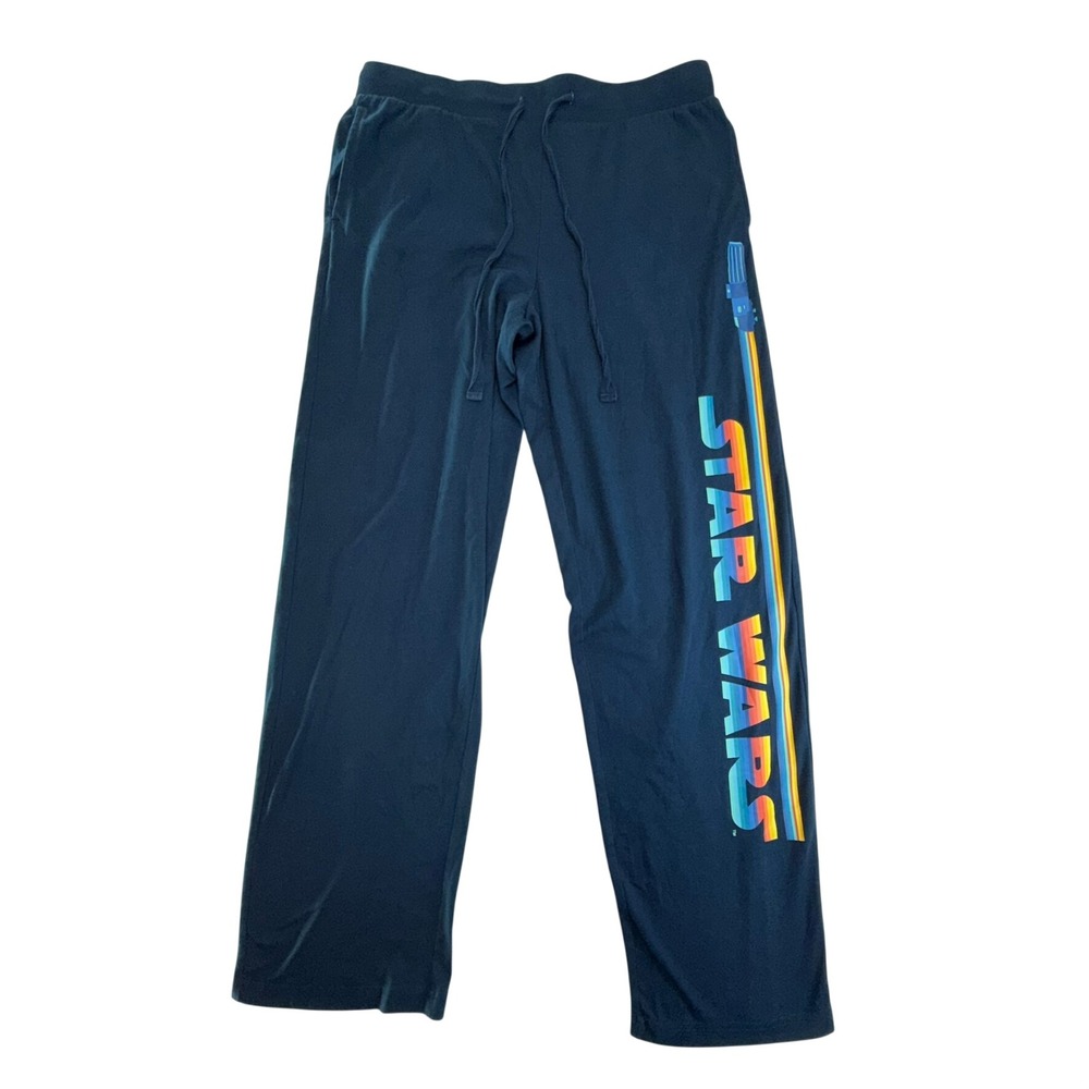 Disney Star Wars Lounge Pants Women Large Blue Rainbow Logo Pajamas Pockets